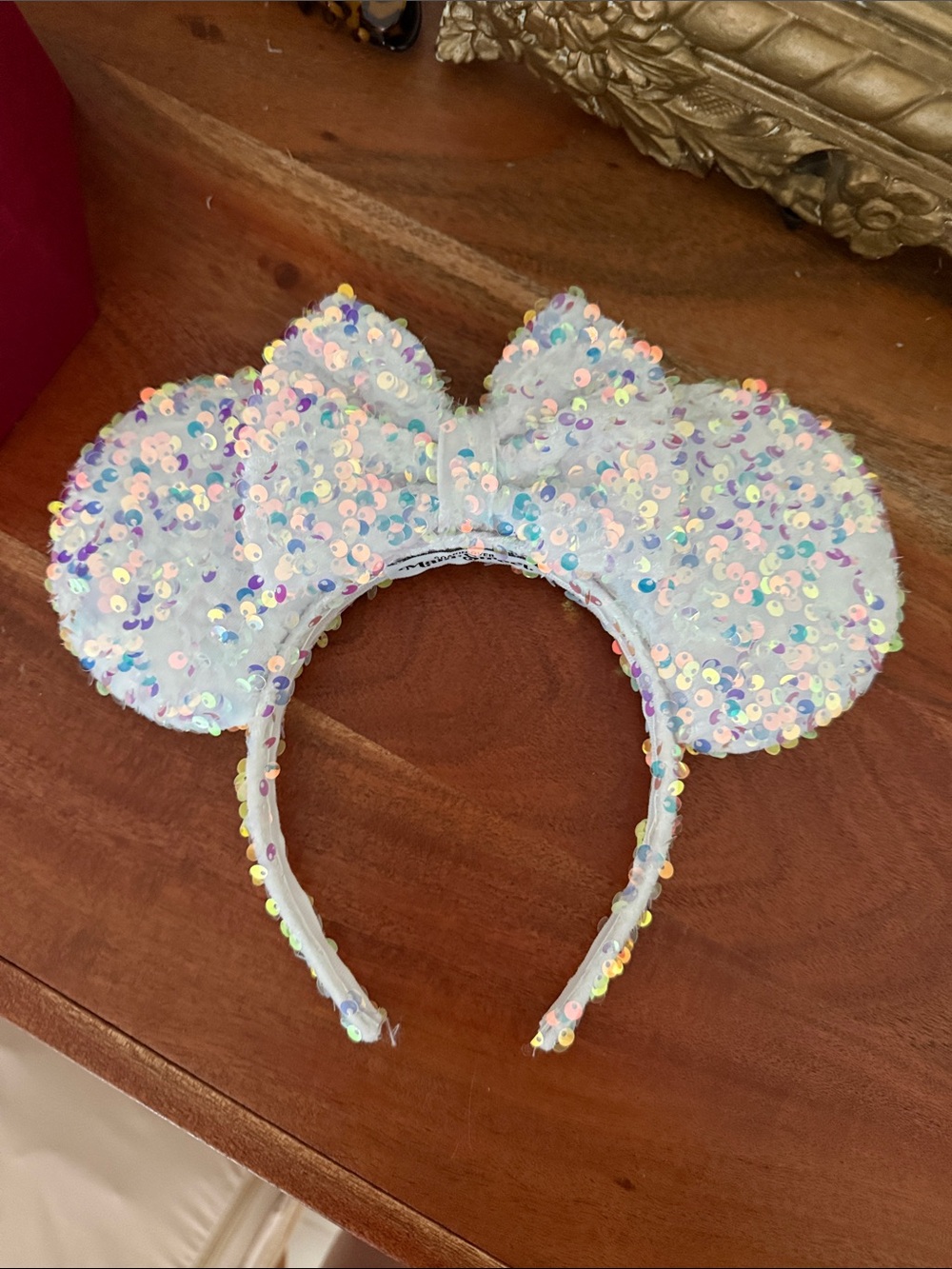 Sequin Mouse Ear Headband in Iridescent White